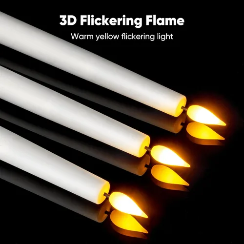 Vista 7 de 6 piezas de velas cónicas sin llama con control remoto y temporizador, 9.6 pulgadas de velas LED de plástico, velas blancas operadas por batería