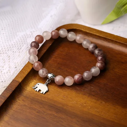Vista 3 de Regalos de elefante para mujer, pulseras de relajación curativas de piedra natural, de 0.315in antiansiedad, piedras de cristal para aliviar