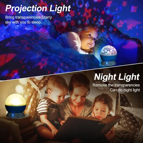 Vista 6 de Luces nocturnas de Navidad para bebé con control remoto, proyector de luna de rotación de 360 grados, 4 bombillas LED, 8 luces que cambian