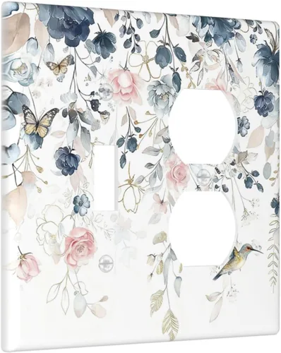 Vista 241 de Decorative Outlet Covers Blue Background White Cat Daisy Floral 2-Gang 1-Gang Wall Plate Single Toggle/Rocker Farmhouse Style Light Switch Covers