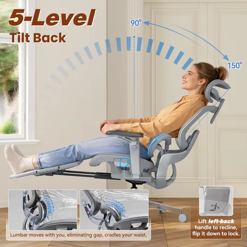 Vista 7 de GABRYLLY Silla de oficina ergonómica de malla con reposapiés, silla de escritorio grande y alta con soporte de respaldo ajustable de 5 niveles