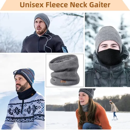 Vista 7 de Polainas de cuello de invierno para hombre, paquete de 3, calentador de cuello para mujer, térmica, gruesa, cálida, forro polar, clima frío, bufanda