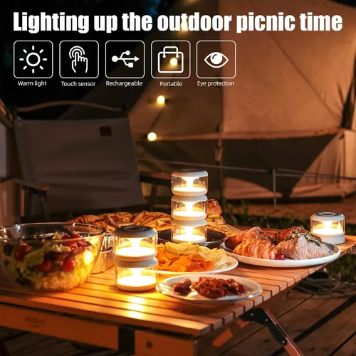Vista 4 de oneleaf Luz de Ambiente Portátil LED Luz Nocturna, lámpara de vela, tres luces con base de carga, interruptor táctil recargable sin cable para baño