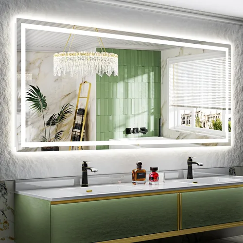 Vista 24 de Espejo de baño LED de 24x30 pulgadas con luces, espejo de tocador frontal y retroiluminado para pared de baño con 3 colores, regulable