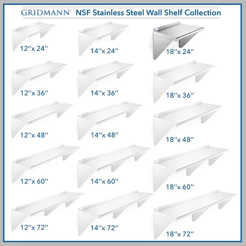 Vista 7 de GRIDMANN Estante de montaje en pared de acero inoxidable de 18 x 24 pulgadas con protector contra salpicaduras, grado comercial, estantería