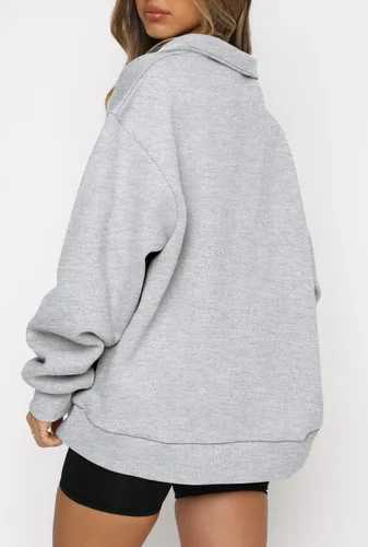Vista 4 de CHICZONE Sudadera de manga larga con cremallera de un cuarto para mujer, sudadera moderna de otoño Y2K con bolsillos