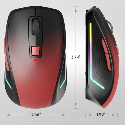Vista 7 de FENISIO Mouse inalámbrico, mouse inalámbrico RGB para laptop, sensor óptico de 1600 DPI, 3 niveles ajustables, mouse ergonómico recargable de 2.4