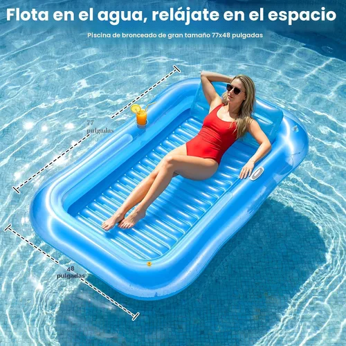 Vista 6 de Inflatable Tanning Pool Lounger Float with Sprinkler, 77" x 48" XL Tanning Pool for Adults with Pillow & Cup Holder, 6 in 1 Suntan Tub Sunbathing