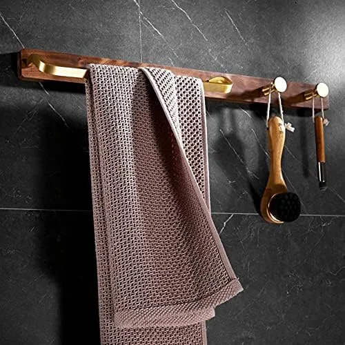 Vista 2 de Toallero de madera para toallero, soporte adhesivo para toallas sin perforación, gancho para cinturón montado en la pared para baño y cocina, 15.748