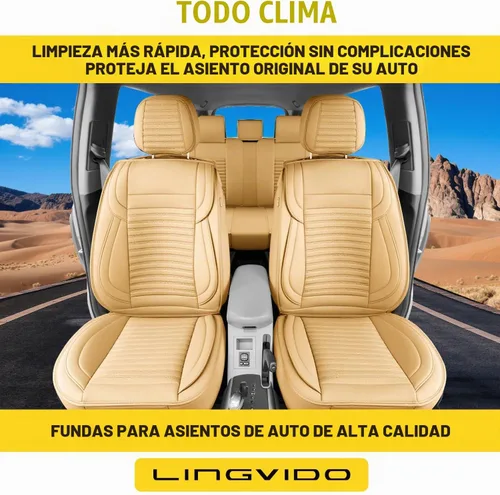 Vista 3 de LINGVIDO - Fundas de piel sintética con respaldo para asiento de automóvil, transpirables, impermeables, universal y antideslizante, para SUV Beige