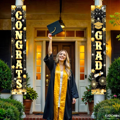 Vista 3 de Decoraciones de graduación 2026 Cartel de graduación negro y dorado – Grande, 72 x 12 pulgadas, NO DIY Cartel de felicitaciones graduadas
