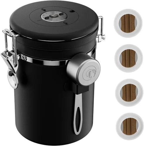 Vista 2 de Coffee Gator Coffee Canister, 16oz Airtight Stainless Steel Container Negro