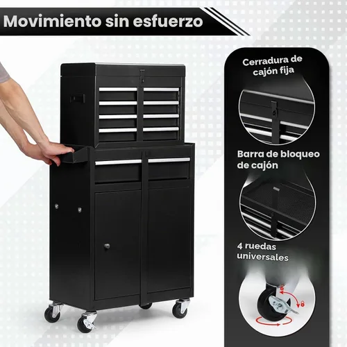 Vista 5 de Dawmilon Cofre de herramientas con 5 cajones y ruedas - Gabinete de herramientas de alta capacidad con caja de herramientas superior desmontable