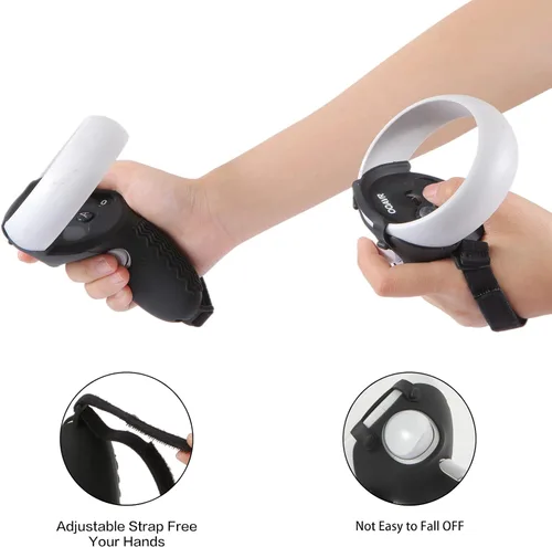 Vista 2 de OOAVR Touch Controller Grip Cover for Oculus Quest 2Anti-Throwwith Adjustable Knuckle Straps and VR Face PadLens Dust CoverThumbstick Cover4PcsBlack