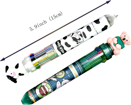 Vista 4 de 8 bolígrafos de dinosaurio multicolor 10 en 1 bolígrafos de colores conejo animal pluma retráctil pluma vaca para la escuela, oficina, fiesta