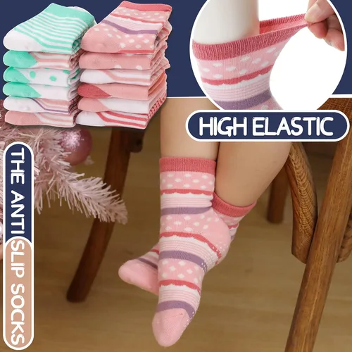Vista 2 de ANTSANG Calcetines de algodón a rayas de unicornio para bebés, niñas y niños pequeños