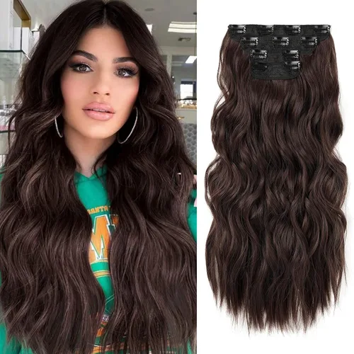 Vista 27 de REECHO Extensiones de cabello, 4 piezas, extensiones de cabello con clip HE001, extensiones de cabello sintéticas naturales y suaves para mujer