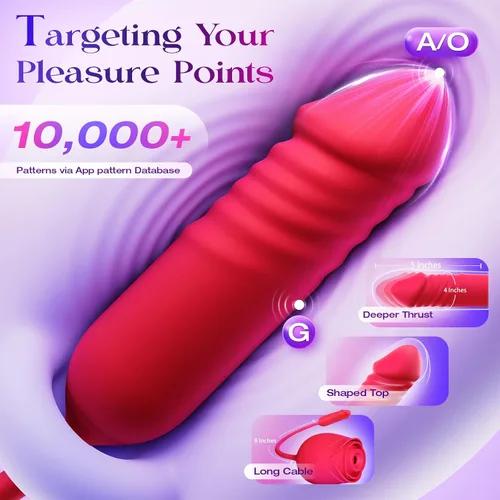 Vista 4 de Consolador vibrador juguetes sexuales para mujeres, juguete sexual MOOLIGIRL Rose con vibradores de punto G de empuje y 10 modos de succión