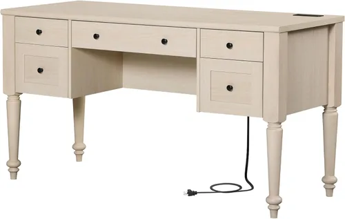 Vista 9 de WAMPAT Escritorio ejecutivo de madera con 5 cajones y estación de carga, beige, 56 pulgadas