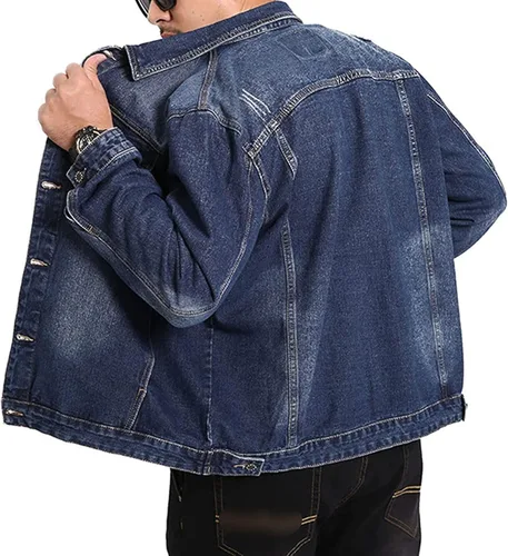 Vista 5 de JEKE-DG Chaqueta de mezclilla con capucha para hombre, estilo vintage, desgastada, estilo aviador, estilo vaquero, casual, militar, táctica