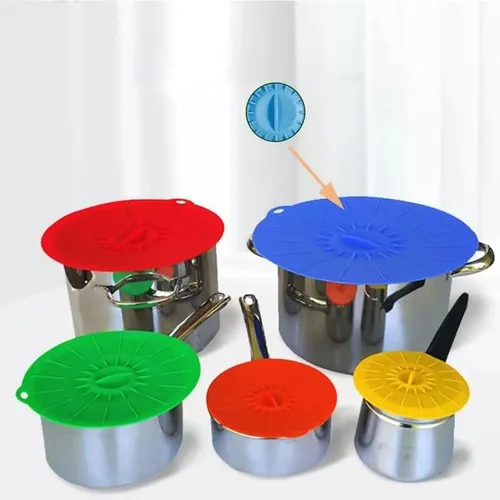 Vista 4 de Tapas de silicona – Cubierta resistente al calor para salpicaduras de microondas (paquete de 5), tapas de succión de silicona reutilizables