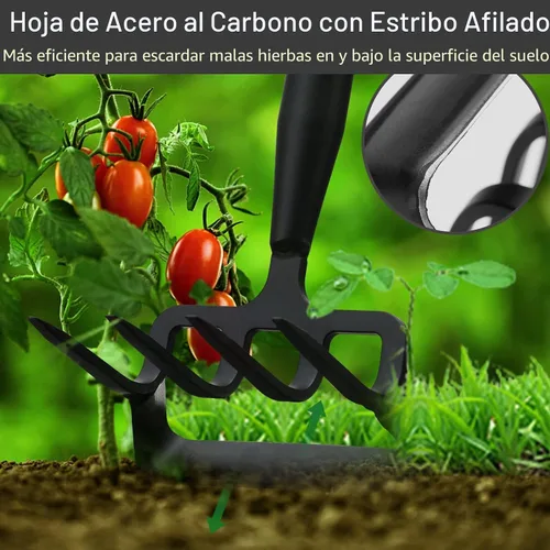 Vista 3 de Azada de estribo y cultivador para jardín resistente, azada de deshierbe de acción oscilatoria con aro, herramientas de mano de jardinería