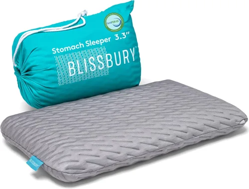 Vista 11 de BLISSBURY Almohada súper fina de 2.2 pulgadas para dormir, almohada plana de espuma viscoelástica premium fría al tacto para dormir boca abajo