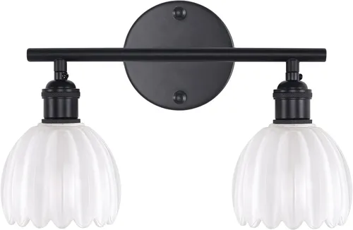 Vista 94 de Shenmoyl Lámparas de baño, lámpara de pared de 2 luces para tocador sobre espejo con pantalla de vidrio tulipán blanco para dormitorio, sala