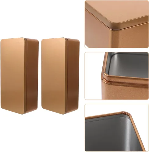 Vista 3 de UPKOCH Tarros de caramelo con tapas, 2 piezas, caja de lata vacía rectangular con tapa, caja de almacenamiento de hojalata, contenedor de lata
