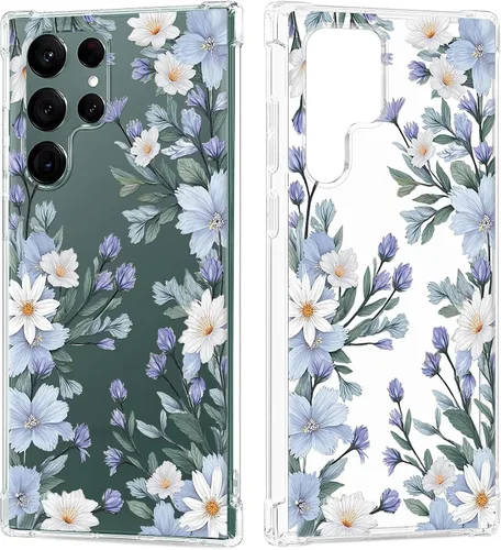 Vista 12 de Funda transparente floral para Galaxy S22 Ultra para mujeres/niñas, bonita funda de teléfono para Samsung Galaxy S22 Ultra 5G, diseño de flores
