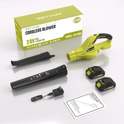 Vista 6 de SEYVUM Soplador de hojas, soplador inalámbrico de 20 V con batería de 2 x 2.0 Ah, soplador eléctrico de hojas para el cuidado del césped, soplador