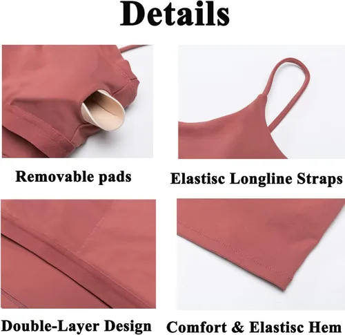 Vista 5 de Sujetadores deportivos para mujer de línea larga con relleno, para correr, fitness, yoga, entrenamiento, camiseta sin mangas con brasier integrado