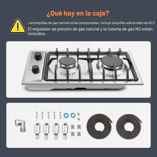 Vista 7 de Eascookchef - Placa de cocina de gas de 2 quemadores con protección de termopar - NG/LPG convertible de 30 cm (12 pulgadas) de acero inoxidable