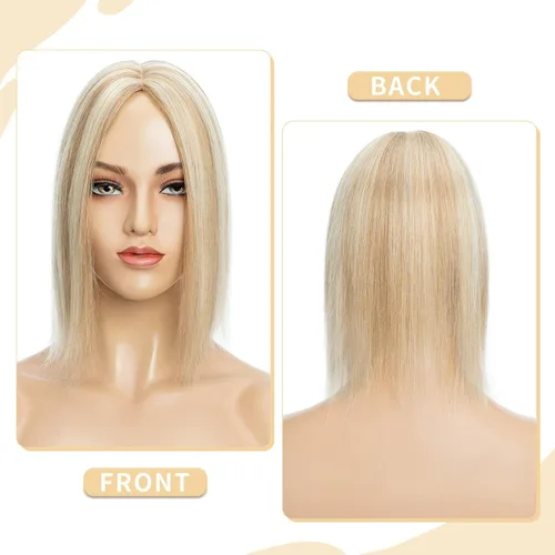 Vista 28 de Hairro Toppers de cabello humano 100% real para mujeres sin flequillo, postizos de cabello real con clip, base de seda transpirable para cubrir