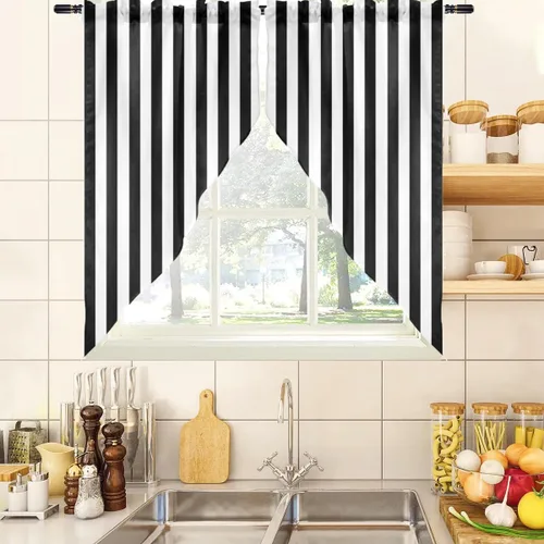 Vista 17 de zokyer Cortinas de ventana a rayas beige crema, modernas rayas verticales de 63 pulgadas de largo, 2 paneles, cortinas bohemias neutras para niños