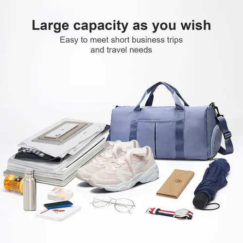 Vista 4 de ZGWJ Bolsa de viaje con relleno de hombro, impermeable, para mujeres y hombres, para natación, deportes, viajes, gimnasio, bolsa plegable