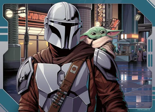 Vista 3 de Ravensburger - Paquete de rompecabezas de 4 x 100 piezas de Star Wars The Mandalorian y Grogu. Cuatro momentos galácticos para disfrutar o regalar