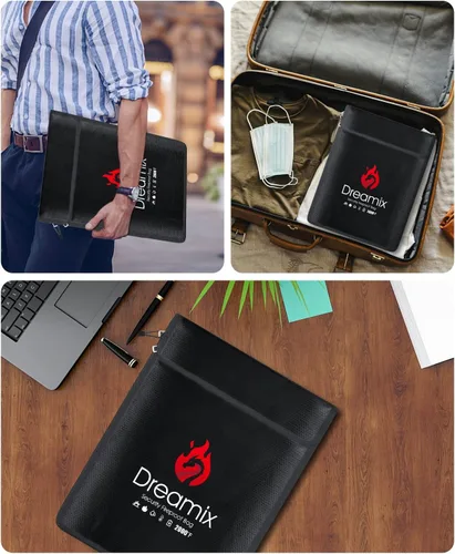 Vista 6 de Dreamix Bolsa de documentos ignífuga e impermeable, almacenamiento seguro, objetos de valor, joyería en efectivo, documentos legales, archivo