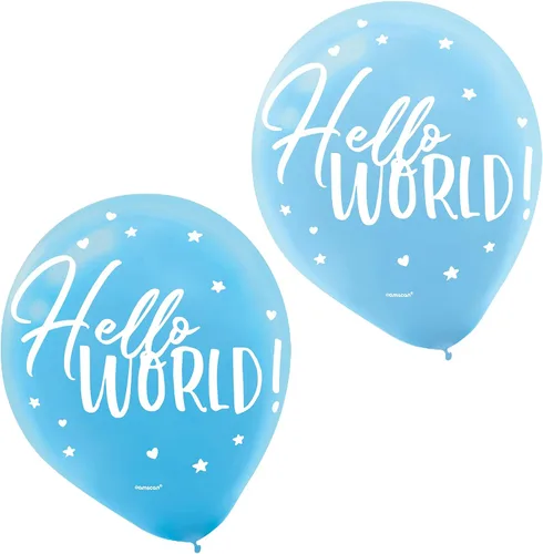 Vista 2 de Oh Baby Boy - Globos de látex azules, 12 pulgadas (15 unidades), perfectos para baby showers y revelaciones de género