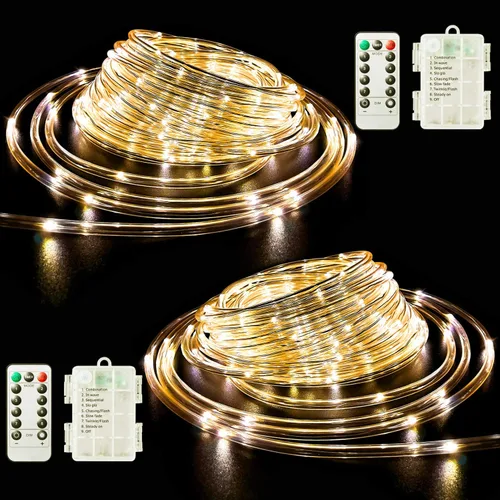 Vista 9 de Tira de luces LED que funciona con pilas, cadena de luces de hadas de 40 pies, 120 LEDs, 8 modos, para exteriores, impermeable