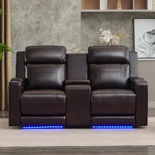 Vista 2 de Sofá biplaza reclinable eléctrico con consola, sofá biplaza reclinable de doble motor con reposacabezas eléctrico/carga inalámbrica/luz