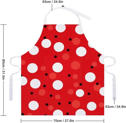 Vista 2 de Personalized Red White Polka Dot Adult Apron, Kitchen Cooking Aprons for Woman Man, Adjustable Bib Apron with Pocket for Baking, BBQ Crafting