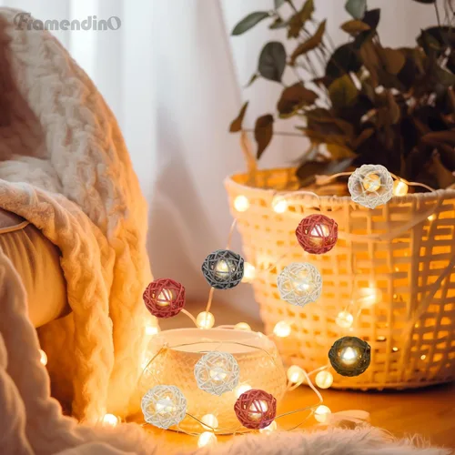 Vista 7 de Framendino, Paquete de 24 bolas de mimbre de 2 pulgadas para decoración de mesa del hogar, negro, gris, rojo, blanco