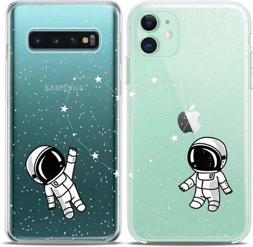 Vista 2 de Fundas a juego para parejas compatibles con iPhone 16 15 14 13 12 11 Pro Max Mini Xs X 6s 8 Plus 7+ Xr 10 SE 5 Astronaut Space Constellation Funda