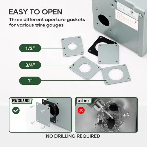 Vista 4 de RVGUARD Caja de toma de corriente de 30 amperios, 125 voltios, cerrada, resistente a la intemperie, NEMA TT-30R, panel de receptáculo eléctrico al