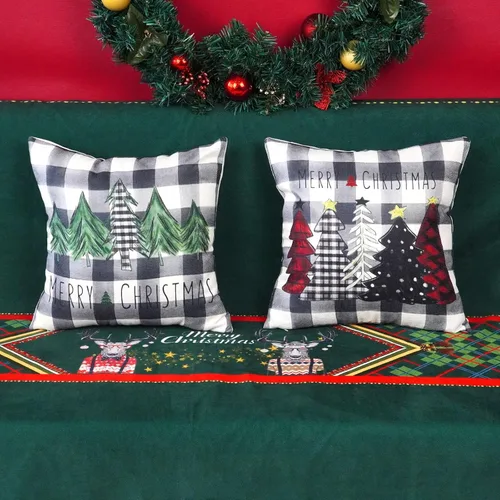 Vista 2 de ONWAY Juego de 2 fundas de almohada de Navidad de 16 x 16 pulgadas, diseño de árboles rojos, negros, verdes, negros, negros, negros, negros, negros