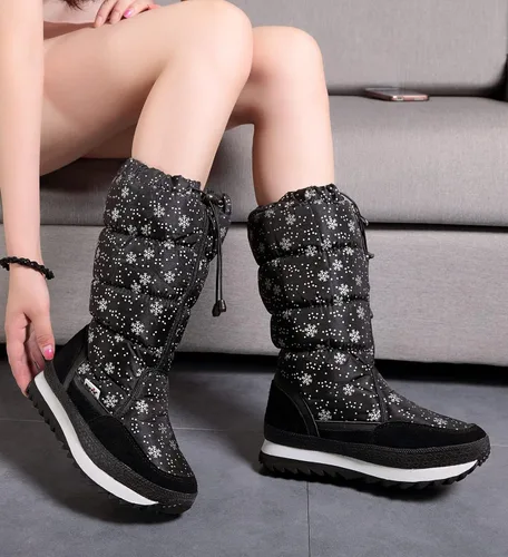 Vista 2 de DADAWEN - Botas de nieve para mujer, impermeables, con forro de piel