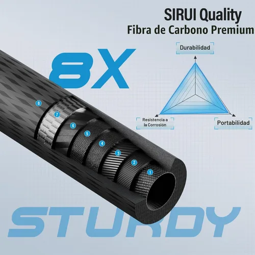 Vista 8 de SIRUI Traveler 7C Trípode para Cámara de 65.55 pulgadas Fibra de Carbono Trípode Arca con Cabezal de Bola Panorámica E-10 de 360° y Placa