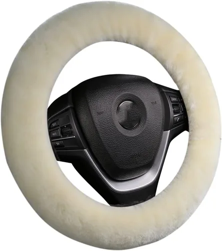 Vista 11 de Funda de volante de piel de oveja suave y esponjosa, para vehículo universal, mujeres y hombres, 14,5-15,5 pulgadas, accesorios peludos