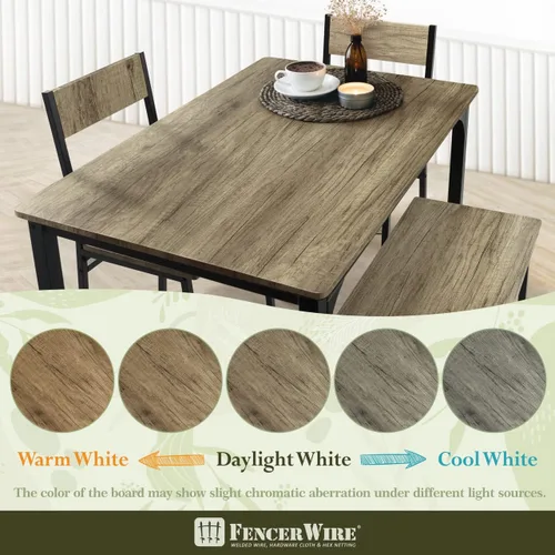 Vista 2 de Fencer Wire Juego de mesa de comedor de 4 piezas para 4 piezas con banco y sillas, mesa rectangular, banco y dos sillas, juego de comedor que ahorra